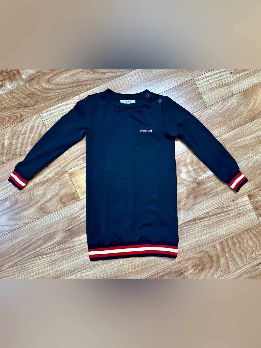 Givenchy Kids Black Logo Sweatshirt Dress Size 8 Stripe Hem Designer Girls